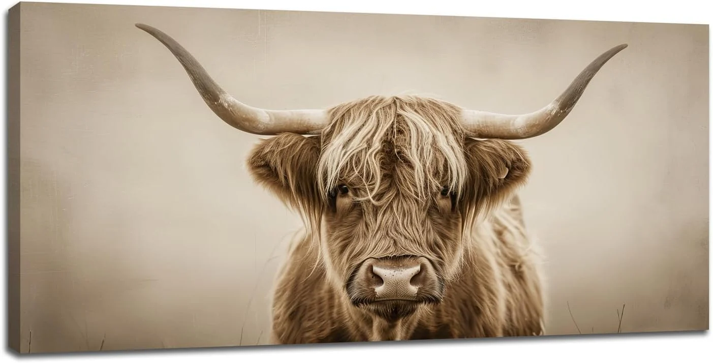 Enhanced Large Highland Cow Wall Art Farmhouse Country Extra Canvas Living Room Oversize Western Cattle Wall Decor Pictures Framed Prints Animal Painting Artwork for Bedroom Dining 60 x30 Fast
