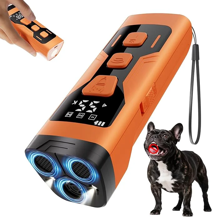 Outstanding Dog Bark Deterrent Devices 3X Ultrasonic 65FT Anti Barking Device 4 Gear Frequencies Safer s to Dog Training Bark Collars Portable Design with Display for All Dogs Orange About This Casual