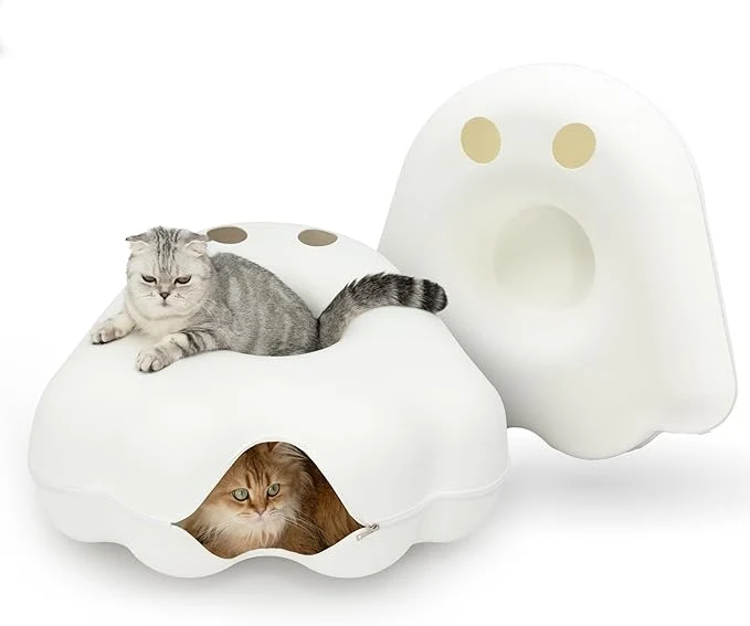 Genuine Cattasaurus Unique Gothic Peeka-Boo Cat Cave Duo Jumbo Set Extra Spacious for Multiple Large Cats 15 lbs Scratch Detachable Cat Beds for Indoor Cats Washable Tunnel BedAbout ThisOverview Enhanced
