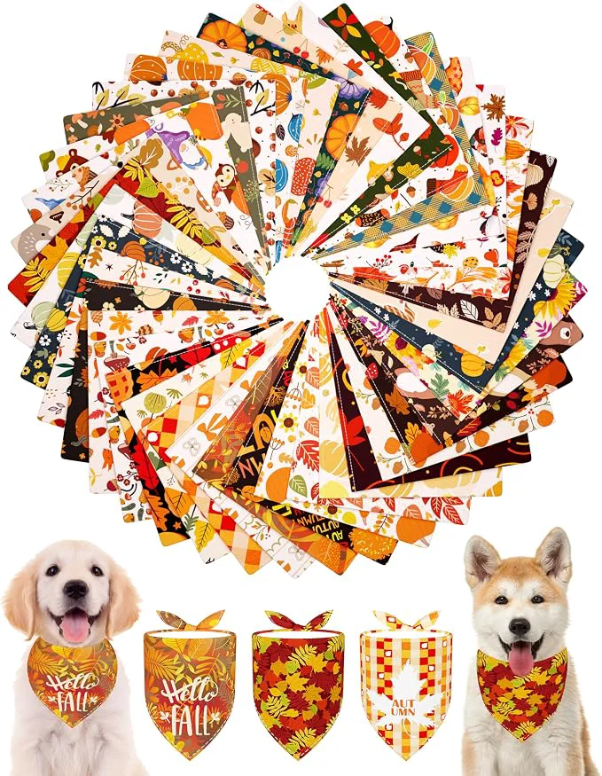 Flexible PET SHOW 50 Pack Fall Dog Bandanas Bulk Washable Thanksgiving Autumn Maple Specialty