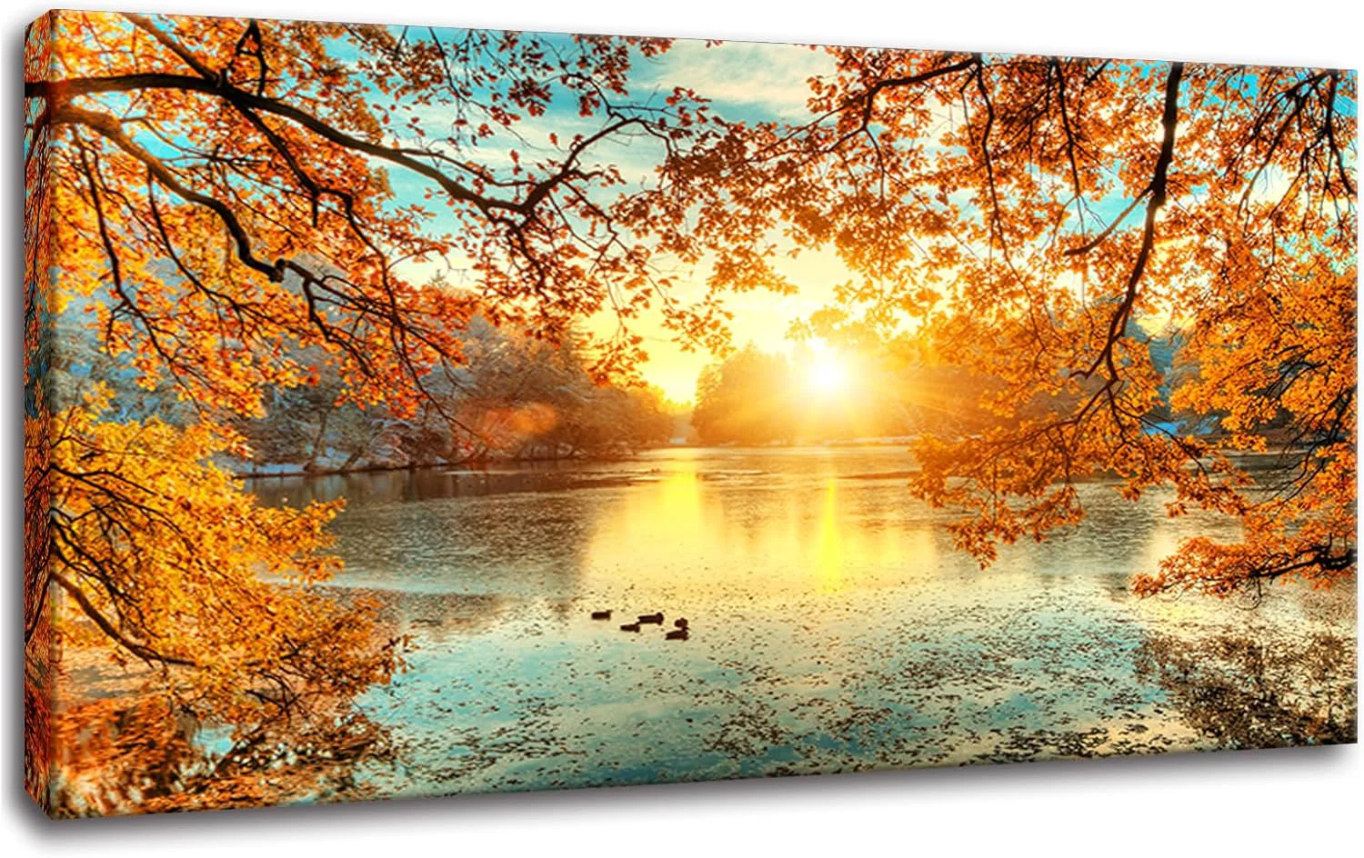 Outstanding Yxbhhym-Landscape Tree Canvas Wall Art Fall Forest Sunset Wall Decor Poster Lake Water Pictures for bedroom wall decor Natural Scenery Paintings Artwork Large Living Room Decor Home Office Decoration Trendy