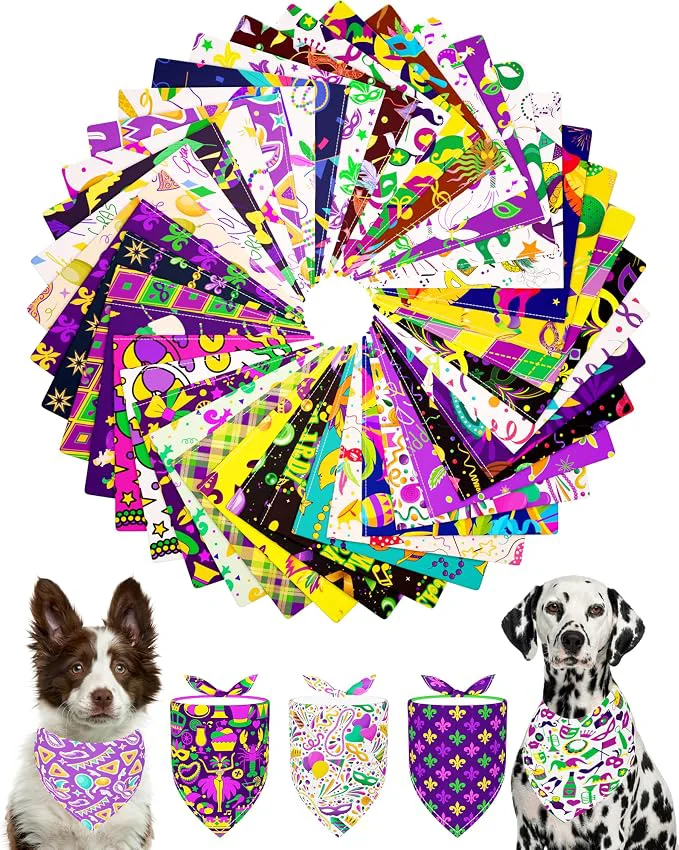 Safe PET SHOW 50 Pack Mardi Gras Dog Bandanas Bulk Genuine