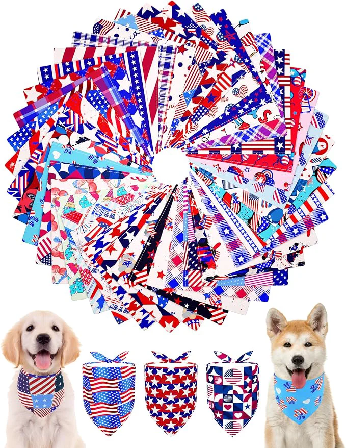 Artisan PET SHOW 50 Pack 4th of July Dog Bandanas Bulk Washable American Flag Dog Premium