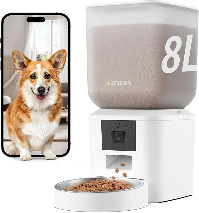 Elite Automatic Dog Cat Feeder with Camera WiFi – 8L 34 Cups 1080P Night Vision 2.4 5G WiFi 2-Way Talk 10s Voice Recording Timed Food Dispenser Up to 99 Portions 15 Meals Per DayAbout ThisOverview High-End