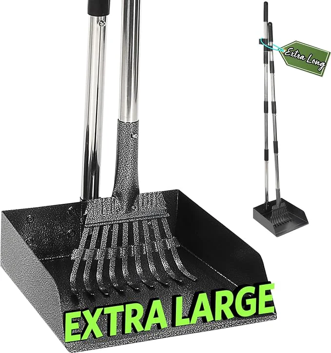 High-End T2Y Pooper Scooper Adjustable Stainless Steel Rake Extra Large Tray Powerful