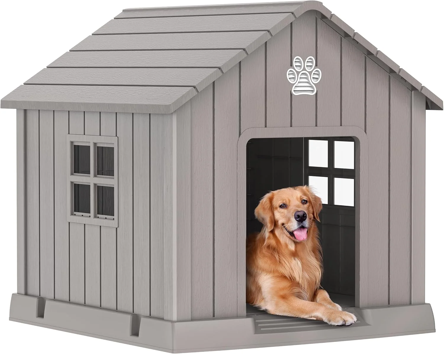 User-Friendly Vixzen 38in Large Outdoor Dog House Durable Water Resistant Resin Dog House Doghouse for Small to Large Dogs Indoor or Outside with Air Vent and d Floor Gray Secure
