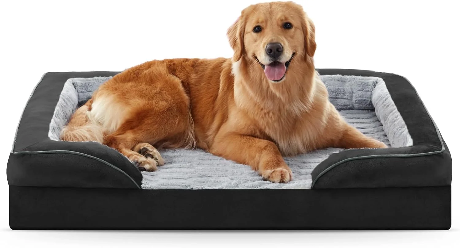 Refined FURTIME Orthopedic Dog Bed for Extra Large Dogs – XL Washable Dog Sofa Bed Large Supportive Foam Pet Couch Bed with Removable Washable Cover Waterproof Lining and Nonskid Bottom Black Fashionable