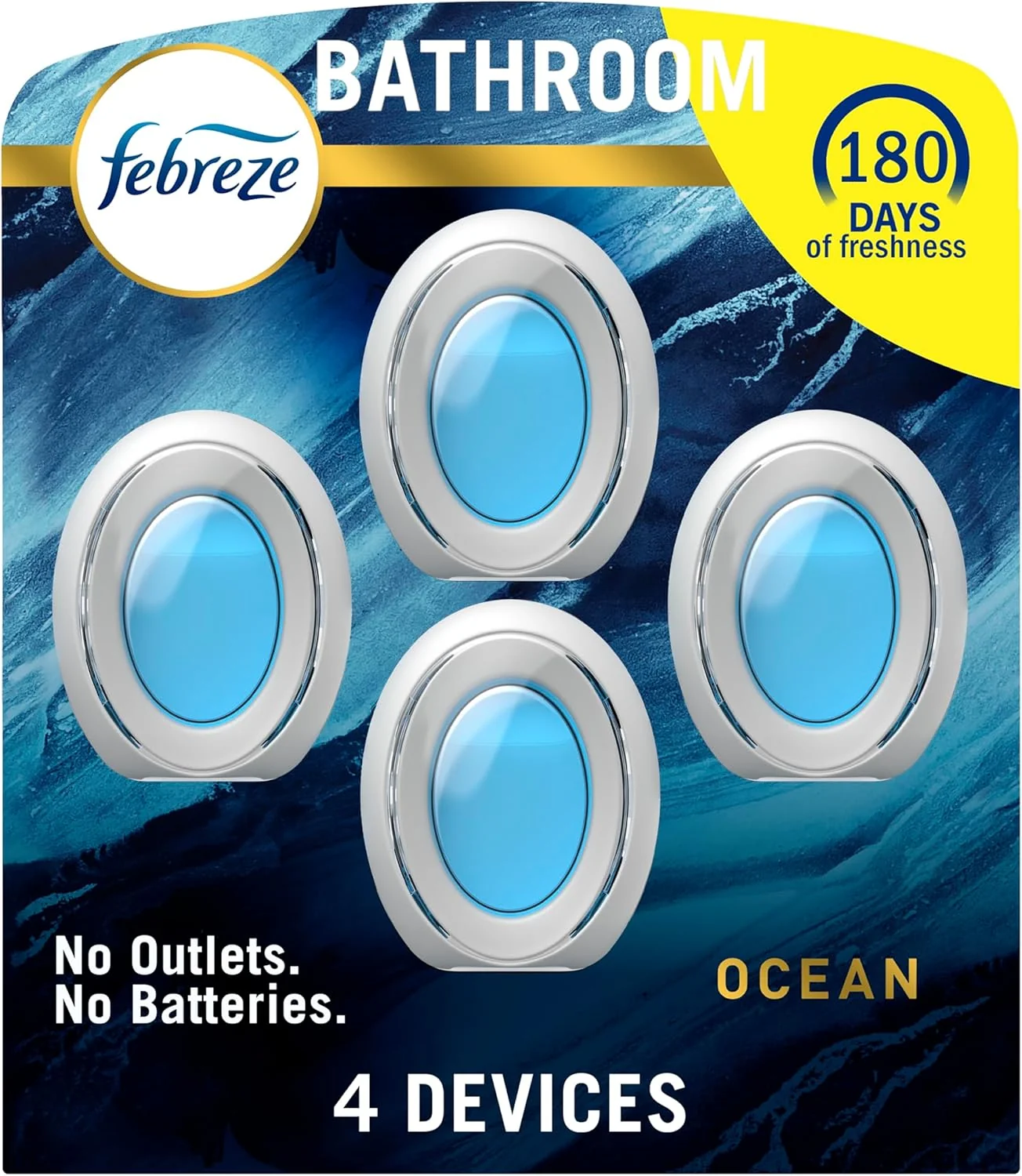 Sophisticated Febreze Bathroom Air Freshener Odor-Fighting Plug In Air Fresheners for Home and Bathroom and Kitchen Closet Air Fresheners Ocean Scent 4 Count Pure