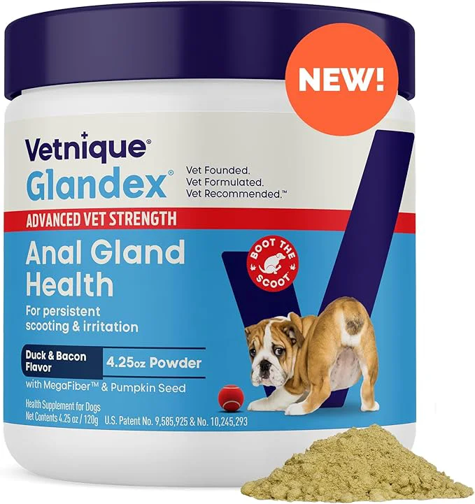 Organic Vetnique Glandex Dog Fiber Supplement Powder for Anal Glands with Pumpkin Digestive Enzymes Probiotics – Regular or Advanced Strength – Boot The Scoot 4.25 oz Advanced Strength Duck Bacon About ThisOverview Safe