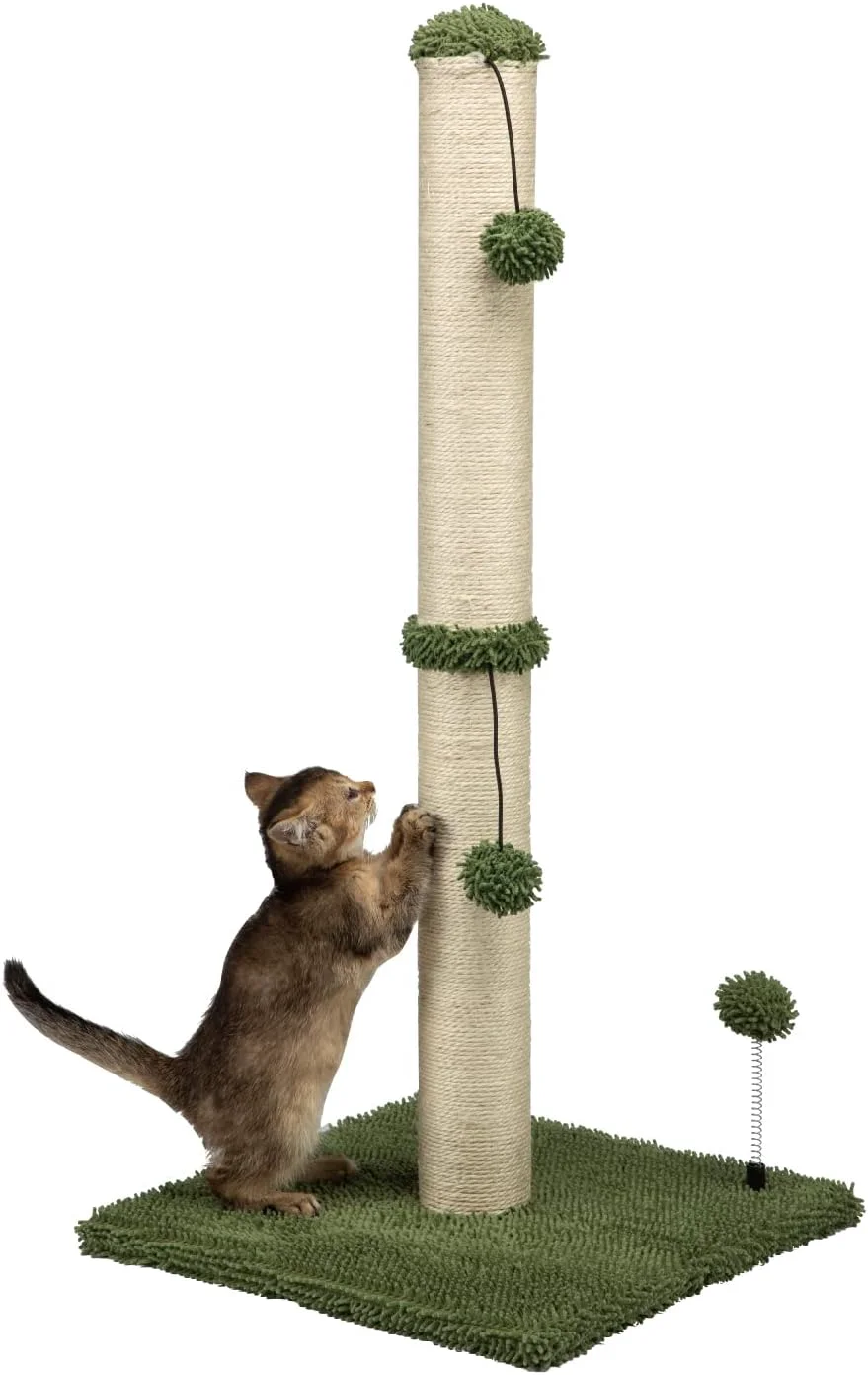 Secure MECOOL 34 Tall Cat Scratching Post Premium Basics Kitten Scratcher Sisal Scratch Posts Trees with Hanging Ball for Indoor Cats 34 inches for Adult Cats Cactus Green Effective