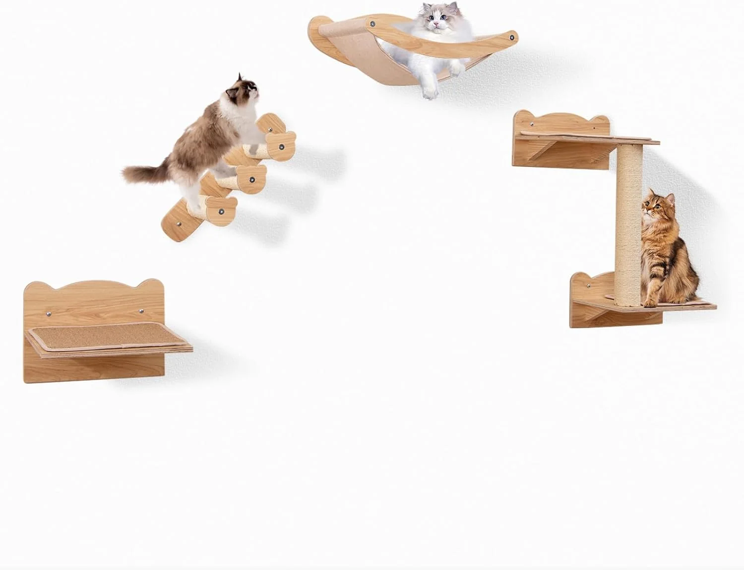 Casual Tangkula Cat Wall Shelves Wall Mounted 4pcs Kitten Furniture Set with Hammock 2-Step Kitty Tree Perch Non-Slip Carpet Mat Sisal Stairs Scratching Posts Wooden Cat Climber Steps Natural Authentic