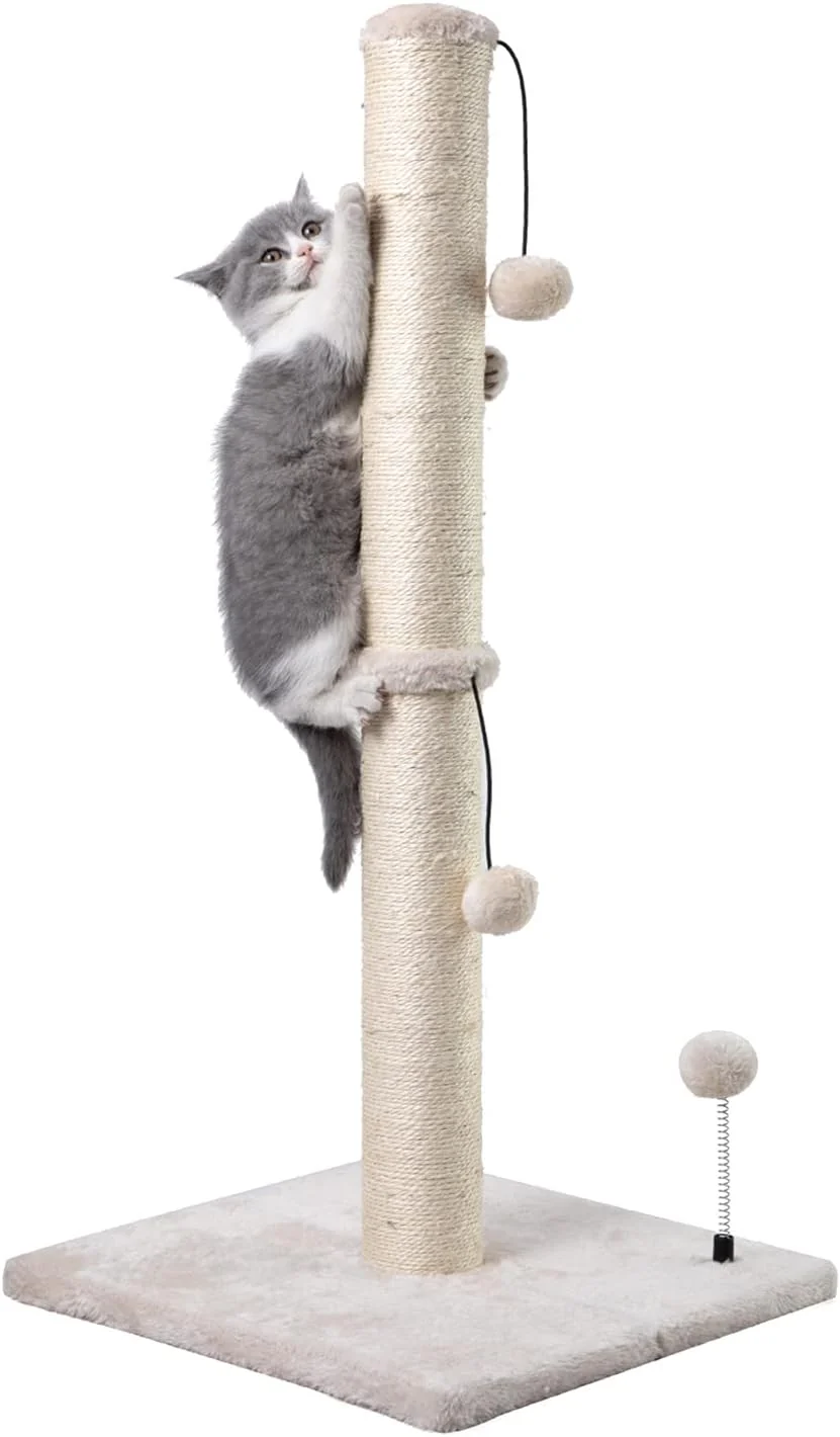 Premium Material MECOOL 34 Tall Cat Scratching Post Premium Basics Kitten Scratcher Sisal Scratch Posts Trees with Hanging Ball for Indoor Cats Beige World-Class