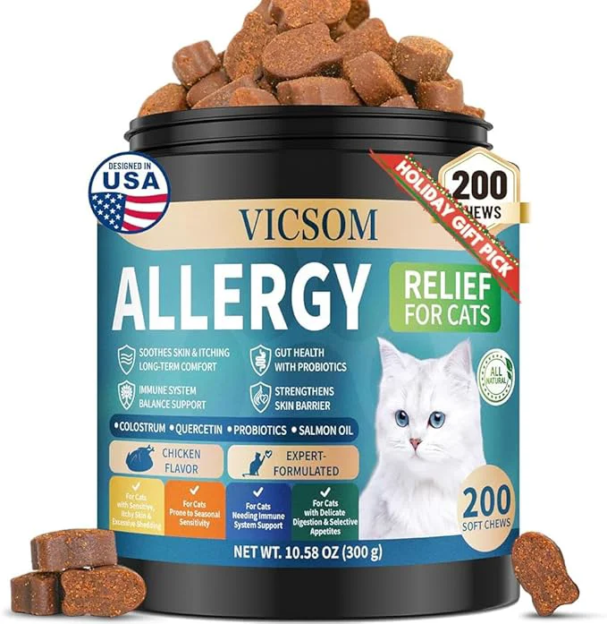 Elite 200 Natural Cat Allergy Relief Chews Cat Itchy Skin Allergy Relief Immune Support Chews for Seasonal Allergies Cats Itch Relief for Cats Paws Eyes Ears Stop Licking Scratching Chicken FlavorAbout This Practical