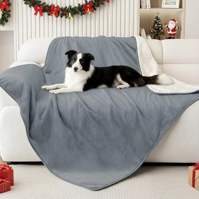 High-Grade Smiry Waterproof Dog Bed Blanket Leakproof Pet Throw Blanket for Bed Couch Sofa Reversible Sherpa Fleece Furniture Protector Cover for Small Medium Large Dogs Cats Grey 50×60 inches About ThisOverview Comfortable