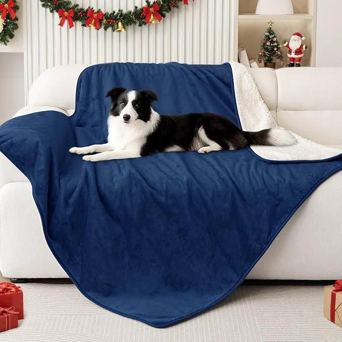 Modern Smiry Waterproof Dog Bed Blanket Leakproof Pet Throw Blanket for Bed Couch Sofa Reversible Sherpa Fleece Furniture Protector Cover for Small Medium Large Dogs Cats Navy Blue 40×57 inches About ThisOverview Fast