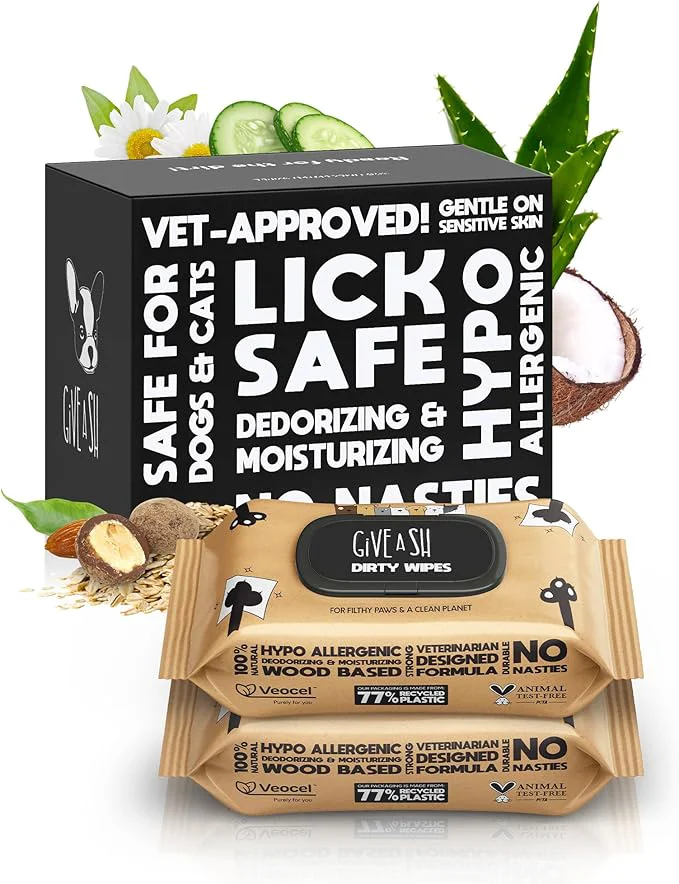 Authentic Lick-Safe Pet Wipes for Dogs Cats – Vet- Hypoallergenic –