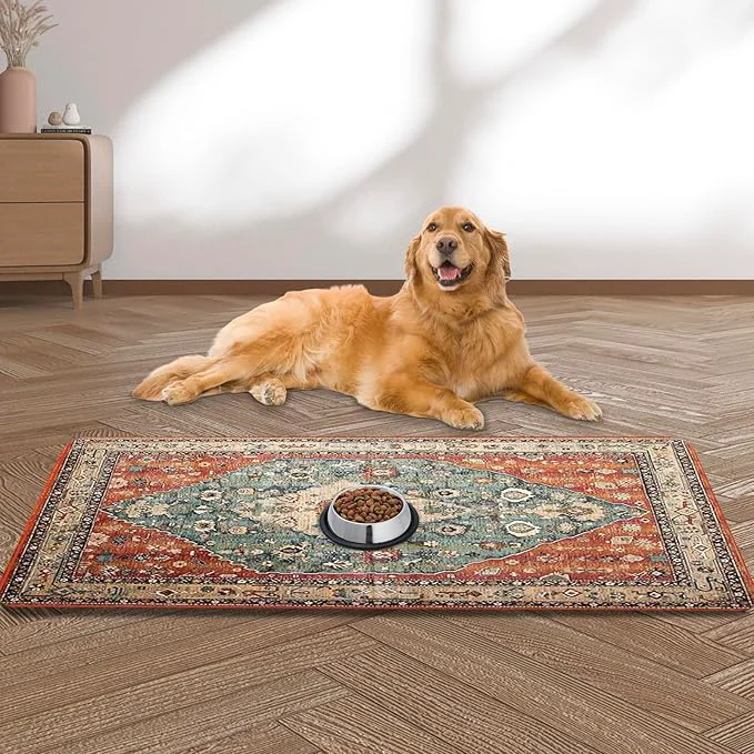 Powerful Large Pet Feeding Mat 36 x 24 Bohemia Absorbent Quick Dry Dog Mat for Food and Water Bowl Non Skid Cat Bowl Mat No Stains Quick Dry for Pet Water Dispenser Pet Supplies for Messy DrinkersAbout ThisOverview Original