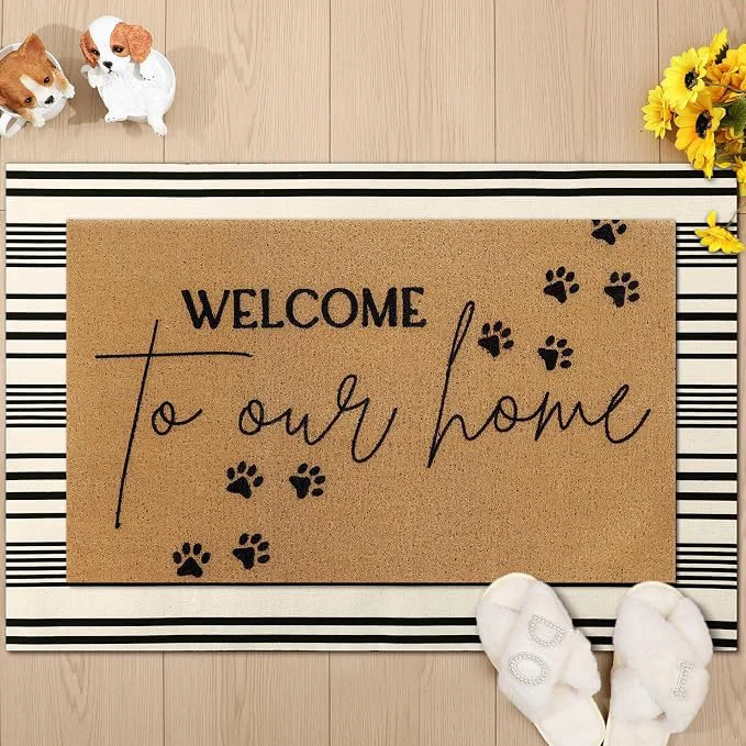 Smooth Tinideya 2 Pcs Pet Theme Door Mat Paw Welcome Non Slip Coir Mats Dog Cat Floor Official