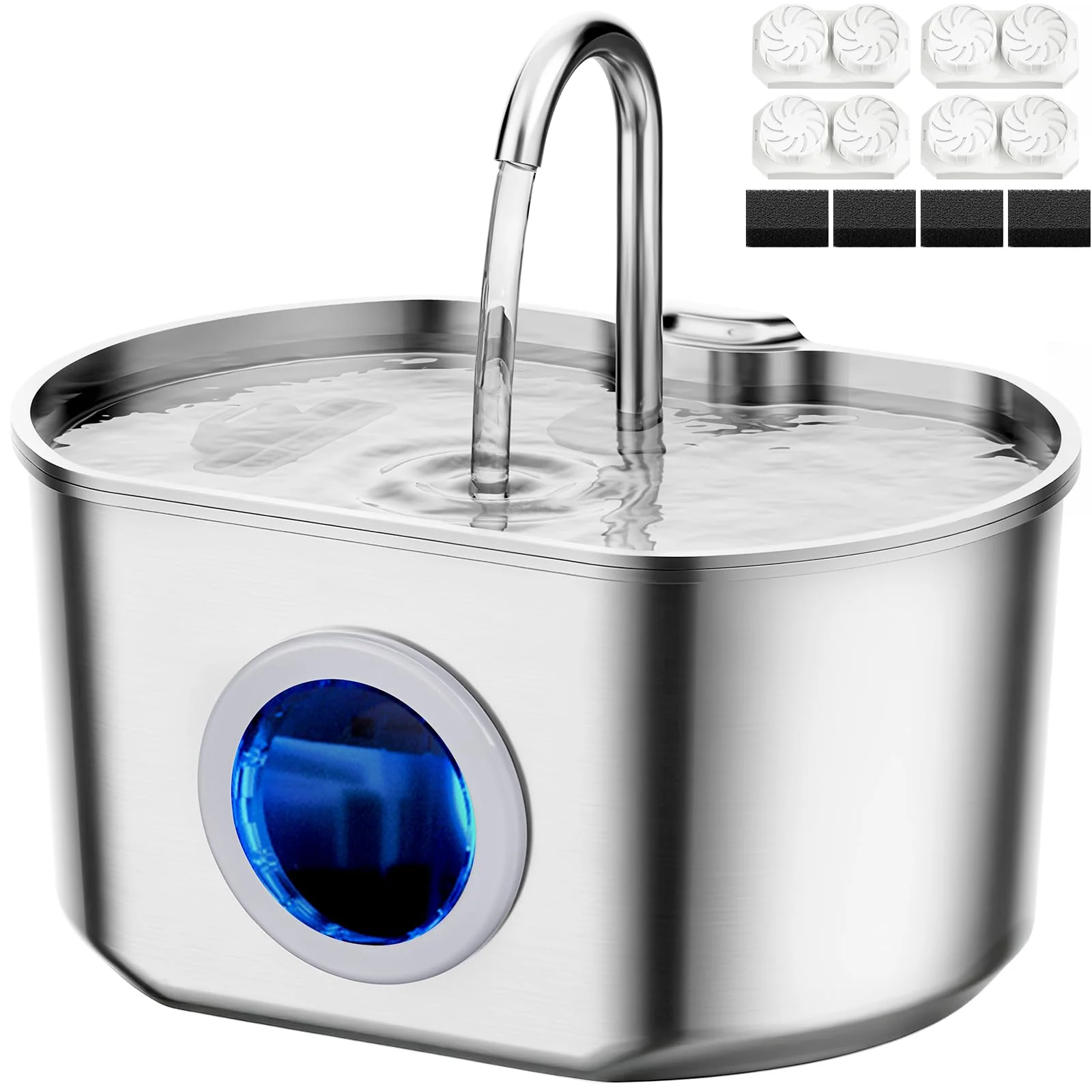 Refined Nea Cat Water Fountain Stainless Steel 74oz 2.2L — Quiet Quadruple Filtration Durable Design Premium Material