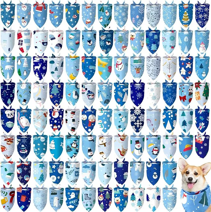 Smooth 100 Pcs Winter Dog Bandanas Bulk Pet Bibs Blue Triangle Scarf Snowflake Pet Next-Generation