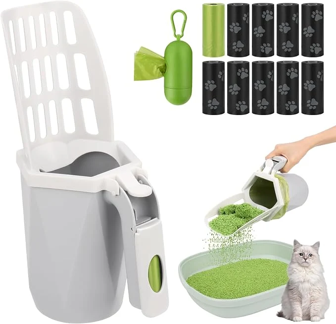 Fast MYPIN Cat Litter Scooper with Holder Cat Litter Shovel with Waste Can and Fine Crafted