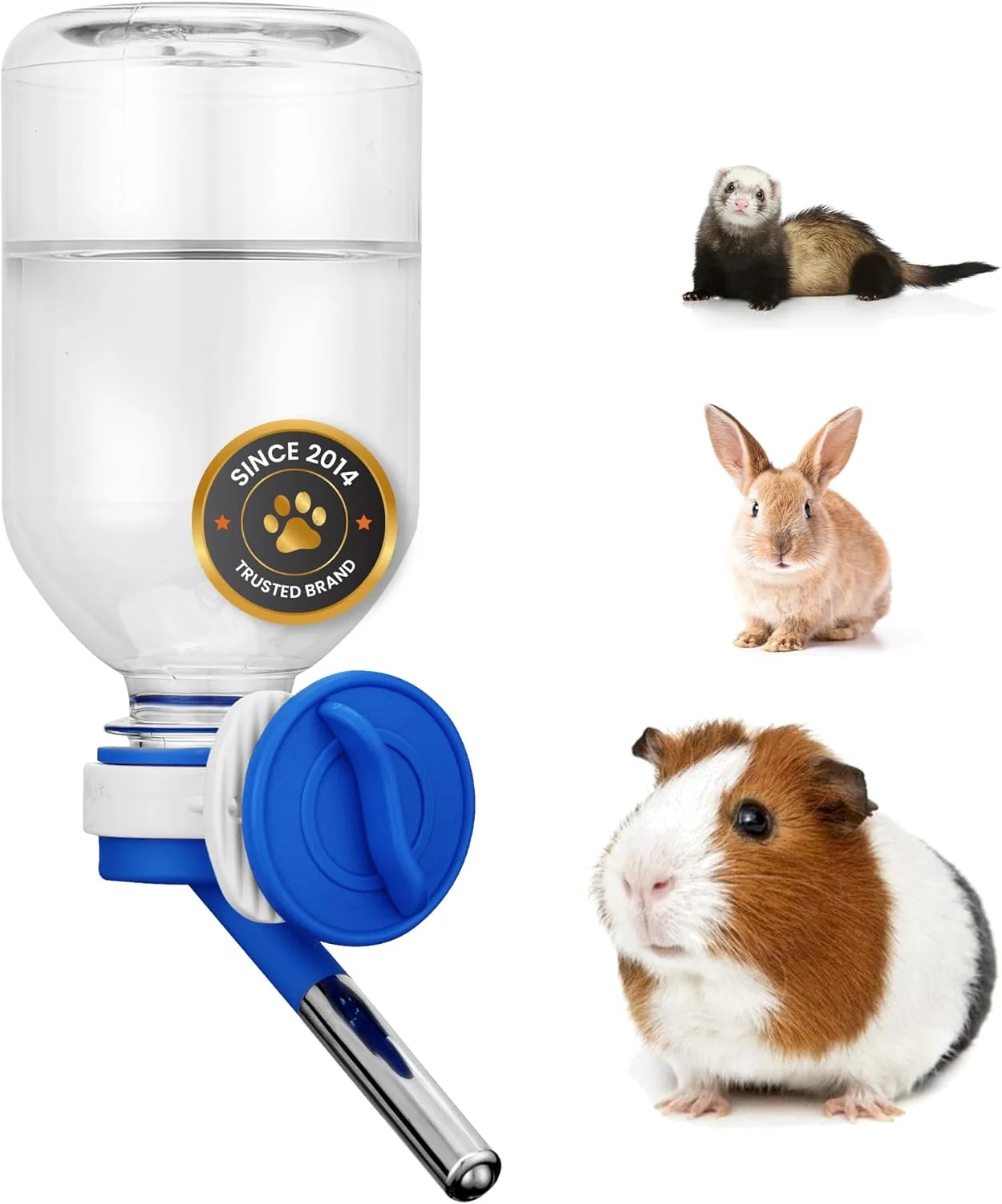 Optimized Choco Nose Patented No-Drip Water Bottle Feeder for Guinea Pigs Hamsters Bunnies Ferrets Other Small Pets Critters and Animals – for Cages Crates or Wall Mount. 10.2oz. Nozzle 10mm Blue C128 Trusted
