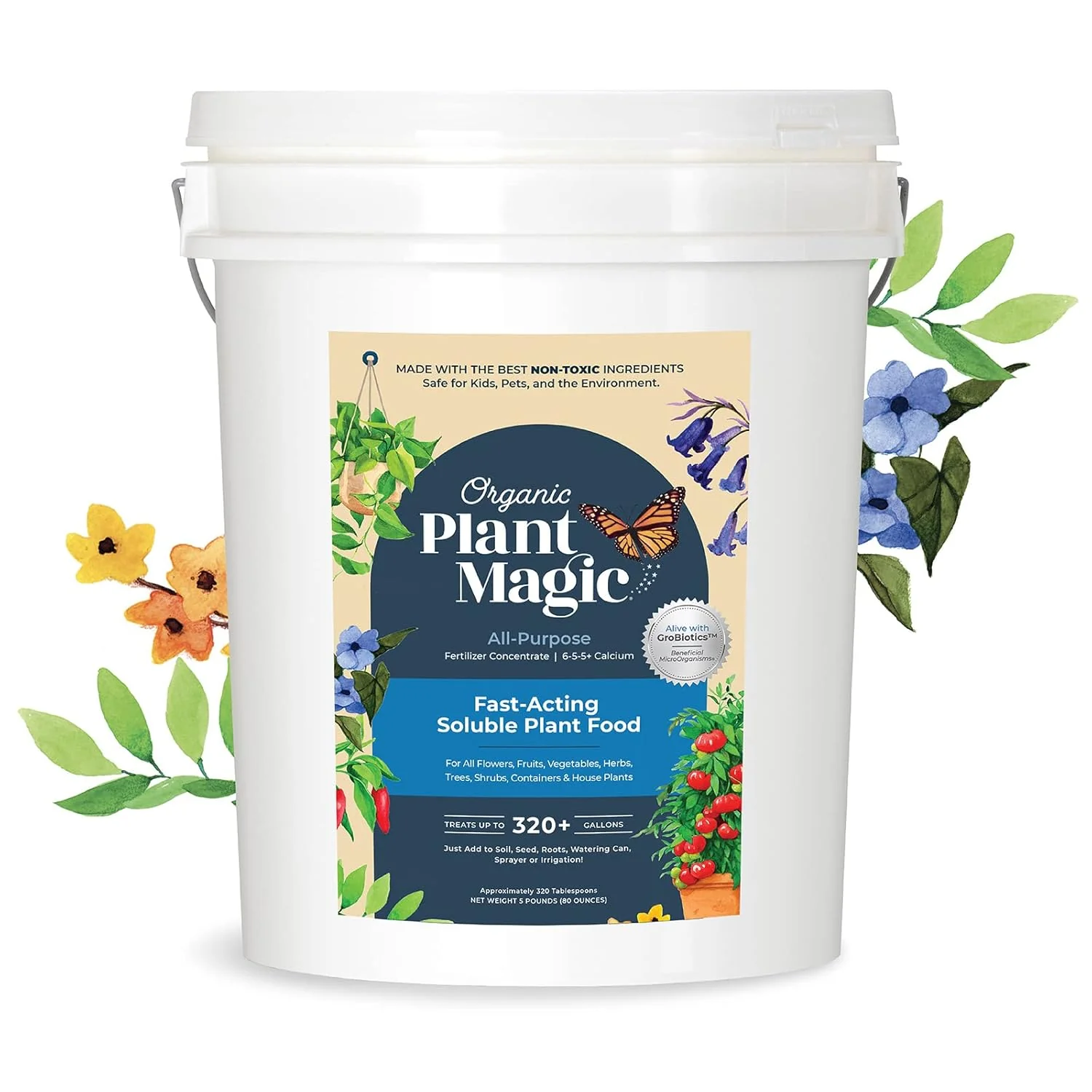 Convenient Organic Plant – Truly Organic™ Fast-Acting Soluble Plant Food All-Purpose Fertilizer Concentrate for All Flower Vegetable Herb Fruit Tree Shrub Container Garden House Plants 5 lb Bucket Dependable