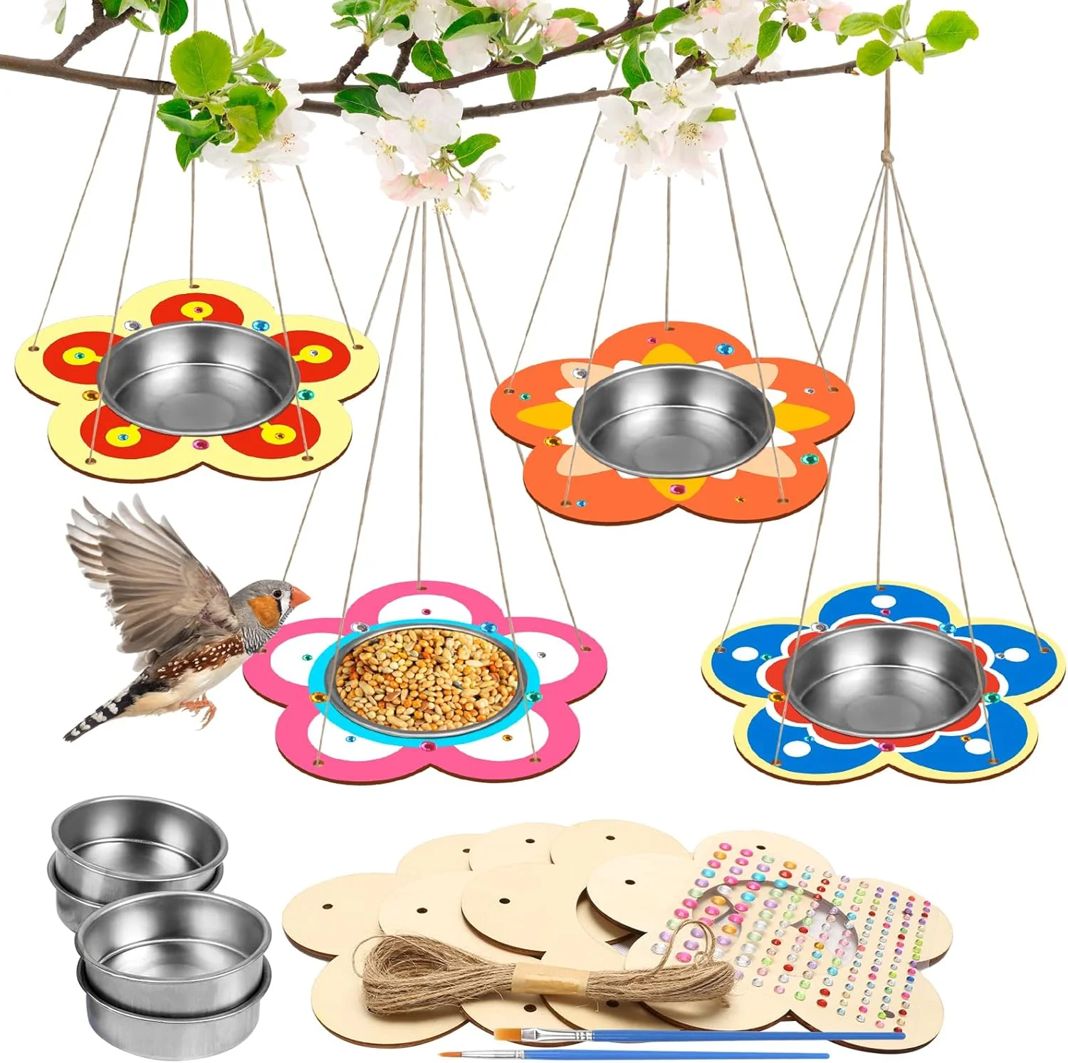 Artisan Fennoral 4 Pack Bird Feeder Kits for Kids Make Your Own Bird Feeders Wooden Art and Craft for Girls Boys Ornaments DIY to Paint Craft for Spring Garden Outdoor Decoration Summer Activities Project High-End
