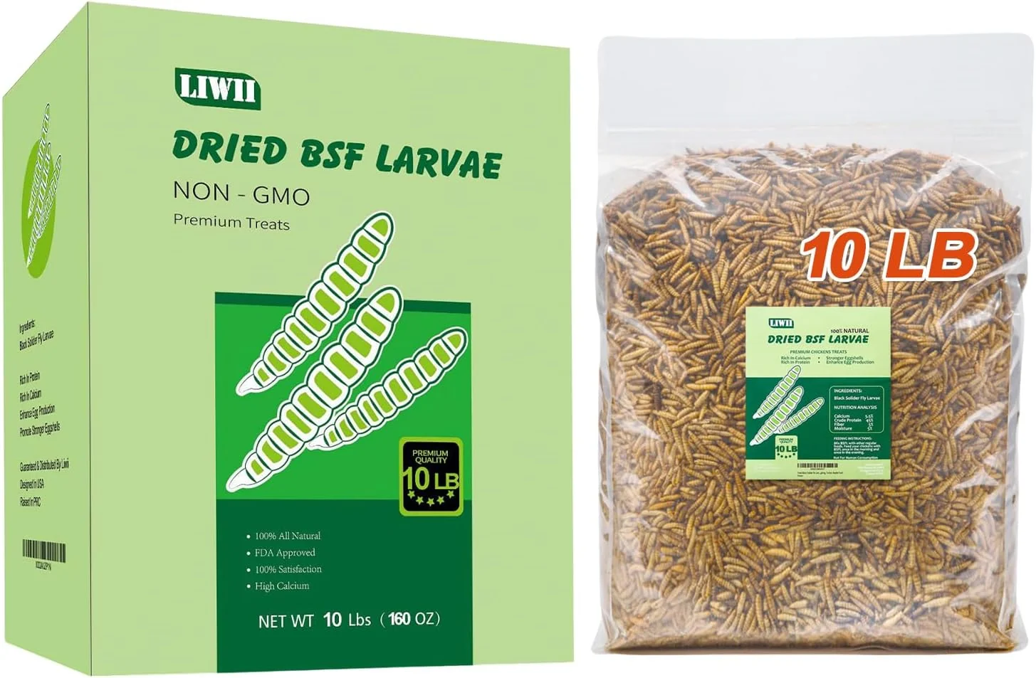 Breathable 10LB Dried Black Soldier Fly Larvae 86X Calcium Than Dried Mealworms High Protein Non-GMO Organic Chicken Feed Quality