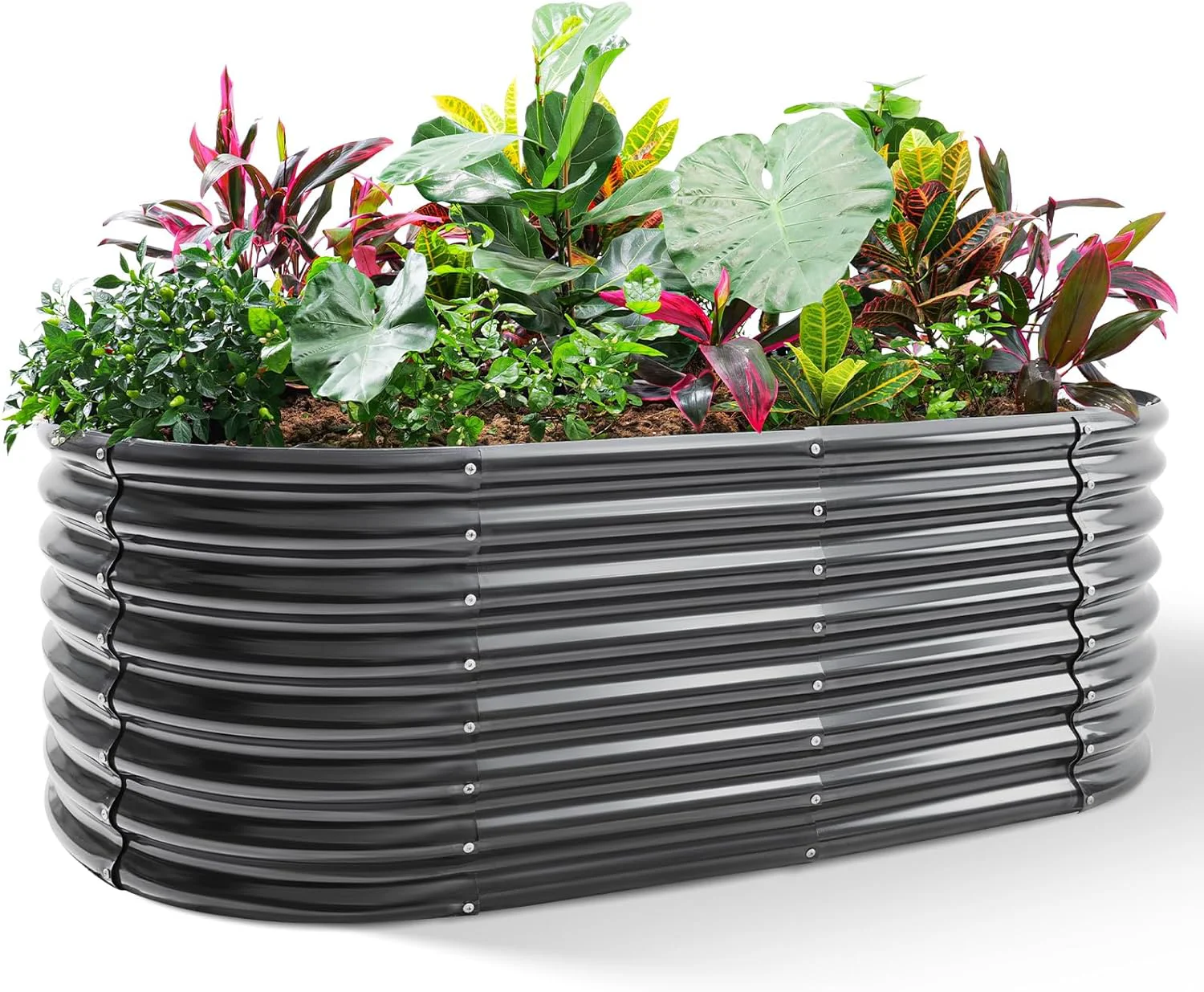 Smart Land Guard Galvanized Planter Raised Beds 6×3×2ft Galvanized Water Trough Keyhole Raised Garden Bed Metal Dark Gray Modern