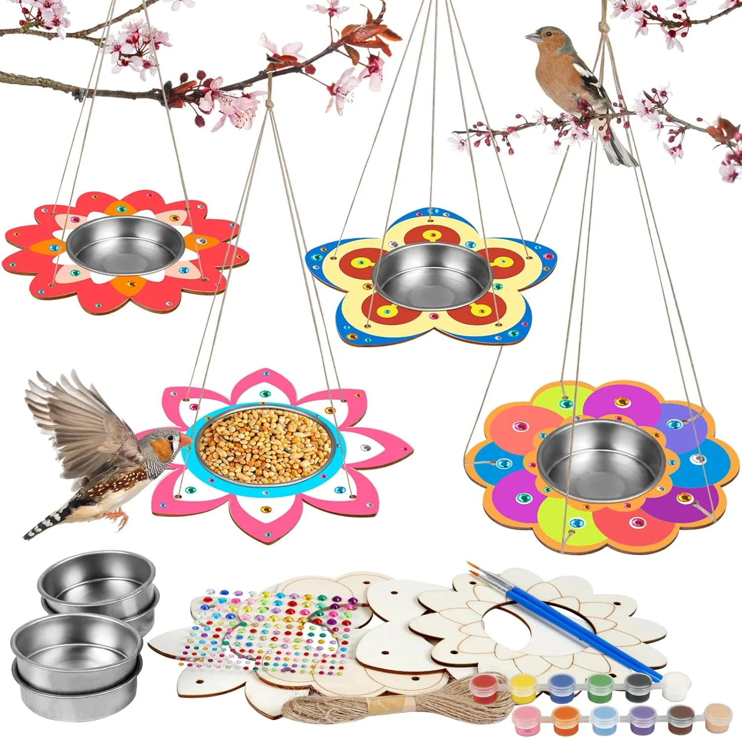 Professional Fennoral 4 Pack Bird Feeder Kits for Kids Make Your Own Bird Feeders Wooden Art and Craft for Girls Boys Ornaments DIY to Paint Bird Feeders Craft for Spring Garden Outdoor Summer Activities Project Quality