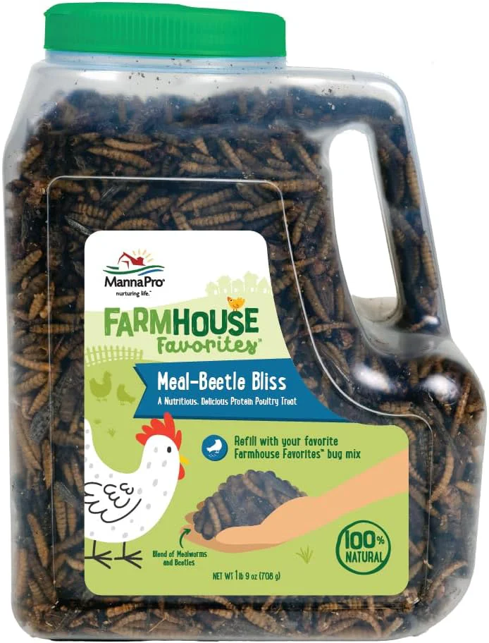 Clean Manna Pro Farmhouse Favorites Beetle Bliss Poultry Treat – Blend of Mealworms and Beetles – All Natural Treat for Chickens Ducks Geese Turkeys Guinea Fowl – 45 Protein – 25oz Optimized