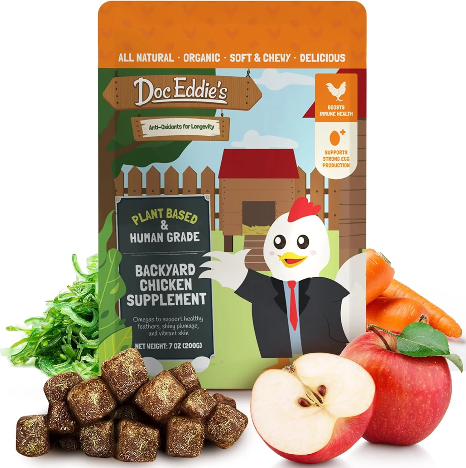 Excellent Doc Eddie s Backyard Chicken Supplement – Plant-Based Treats for Egg Laying Hens – Poultry Feed Enrichment Made with Omega 3 Rich Algae – Essential for Immune Health Feather Regrowth Egg Production Environmentally Friendly