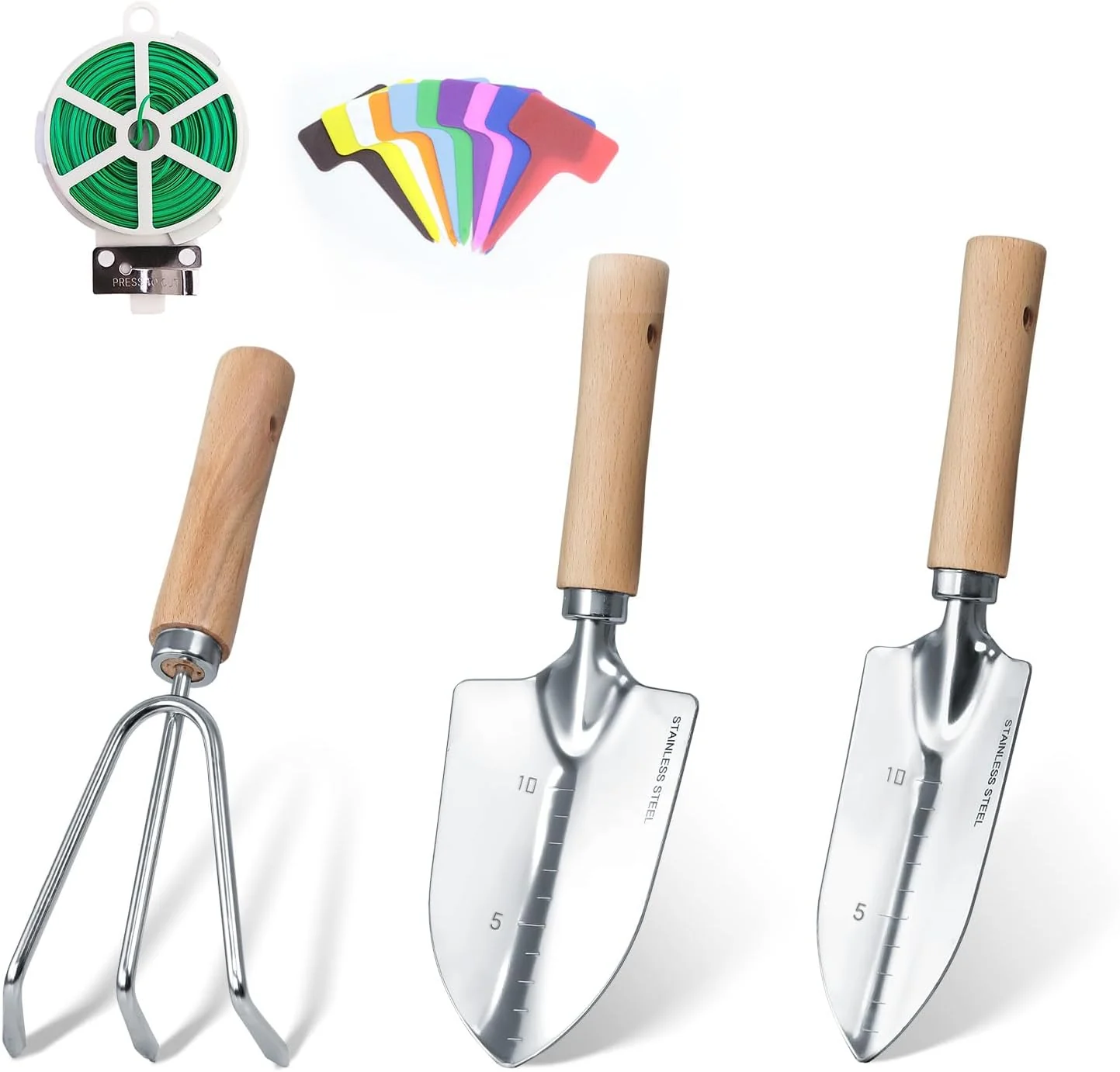 Exceptional Garden Tool Set 3 Pieces Gardening Kit with Garden Plant Twist Tie and Plastic Plant Tag Stainless Steel Heavy Duty Garden Tools with Wooden Handle Gardening Gifts for Women Quality