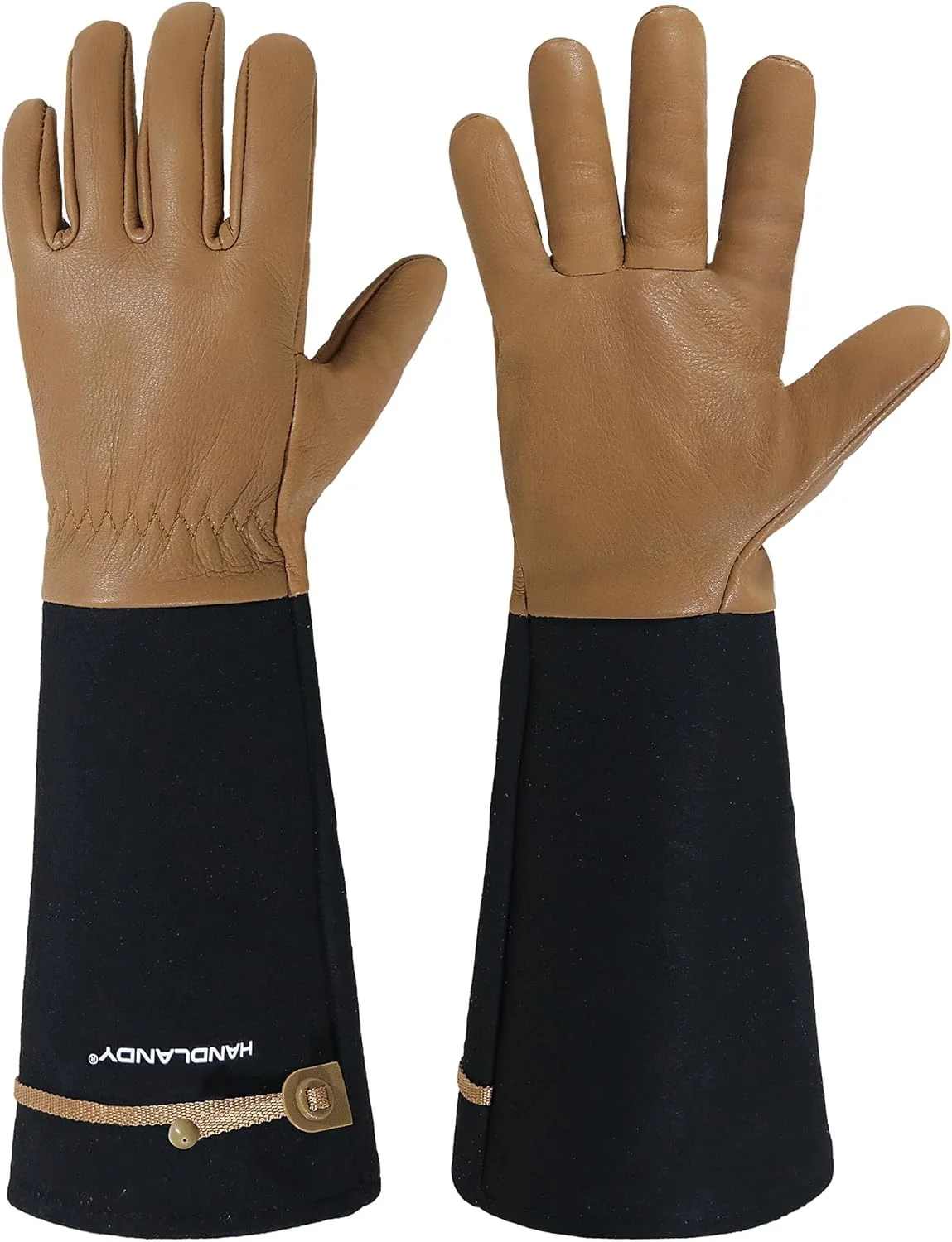 Advanced HANDLANDY Long Gardening Gloves for Men Women Cowhide Leather Rose Pruning Gloves Breathable Thorn Proof Gauntlet Glove Brown-Cowhide S High-End