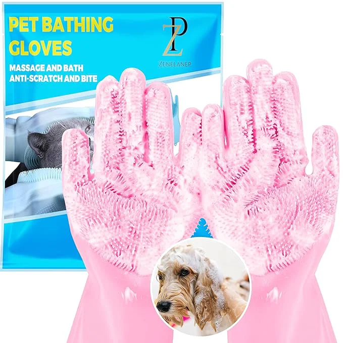 Fashionable Pet Grooming Gloves High-Density Silicone Gloves with Enhanced Five Finger Design for Bathing and Massaging Dogs and Cats Pink About ThisOverview Smart