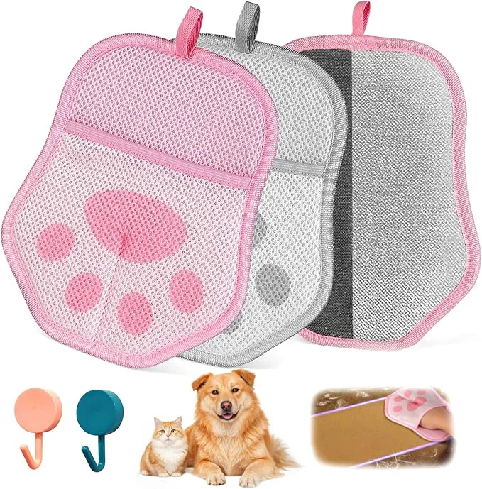 Modern Pet Hair Removal Glove Suitable for Removing Pet Hair From Clothing Sofas Carpets and Car Seats 2 Pcs With Hanging Hooks Reusable Electrostatic Pet Hair Gloves Size 9.8 x 7.87 x 0.5 inAbout This Detailed