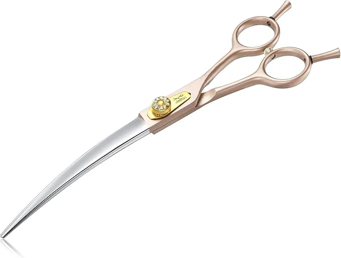 Lightweight JASON Professional Dog Grooming Scissors – 7 Inch Curved Shear Japanese 440C Stainless Steel Dog Scissors with Diamond Screw Rosegold SharpAbout ThisOverview Fine