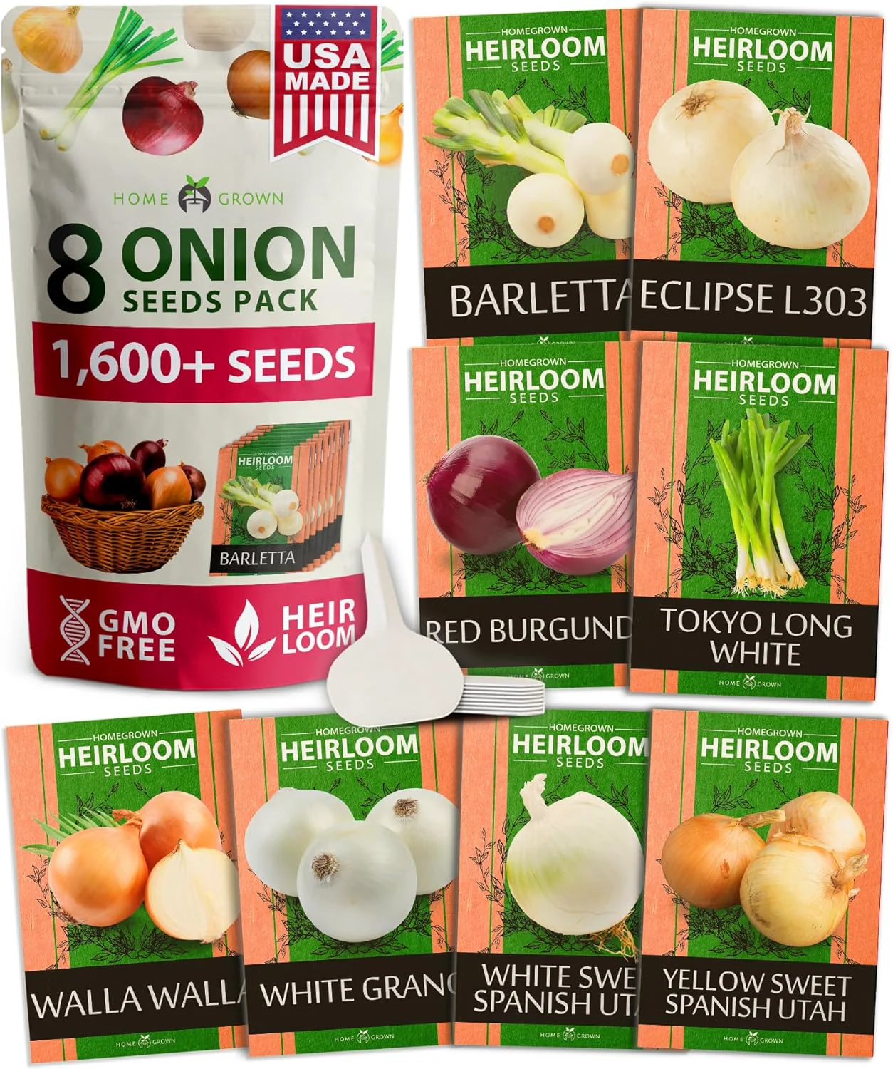 Long-Lasting HOME GROWN 𝗨𝗦𝗔 𝗣𝗥𝗘𝗠𝗜𝗨𝗠 8 Onion Seeds for Planting – 1 600 Heirloom 𝗡𝗢𝗡-𝗚𝗠𝗢 Vegetable Seeds – Grow Sweet Yellow Red Spanish Green Vidalia Onions in Outdoor or Indoor Home Garden Professional