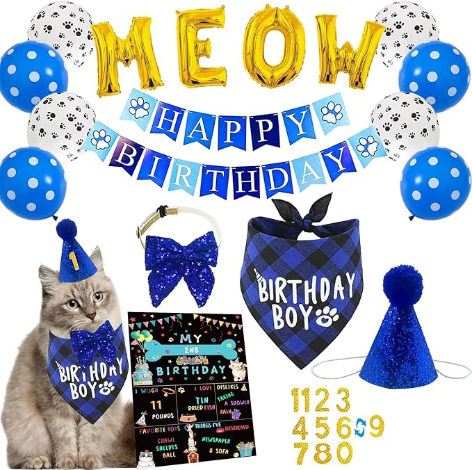 Authentic Cat Kitten Birthday Bandanas Cat Birthdays Party Supplies Party Hat Boy Pure