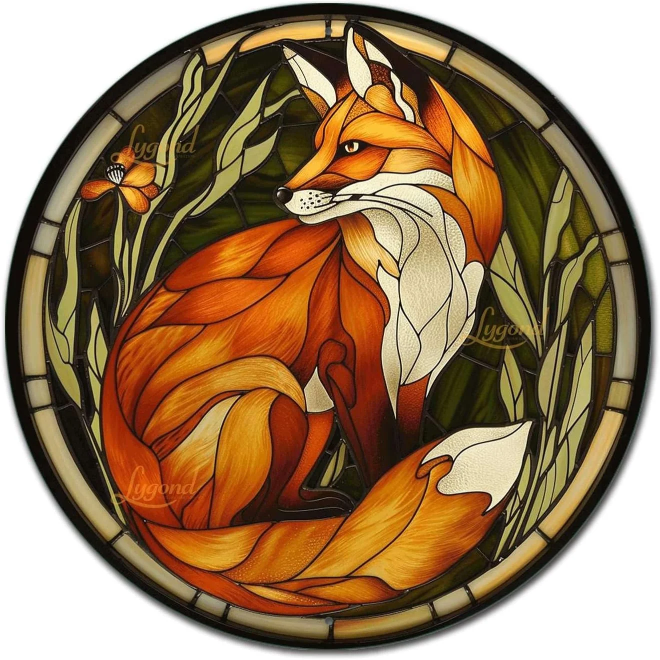 Verified Lygond Metal Sign Tin Sign Circular Stained Glass Red Fox Wall Art for Bar 8×8 Inches Powerful