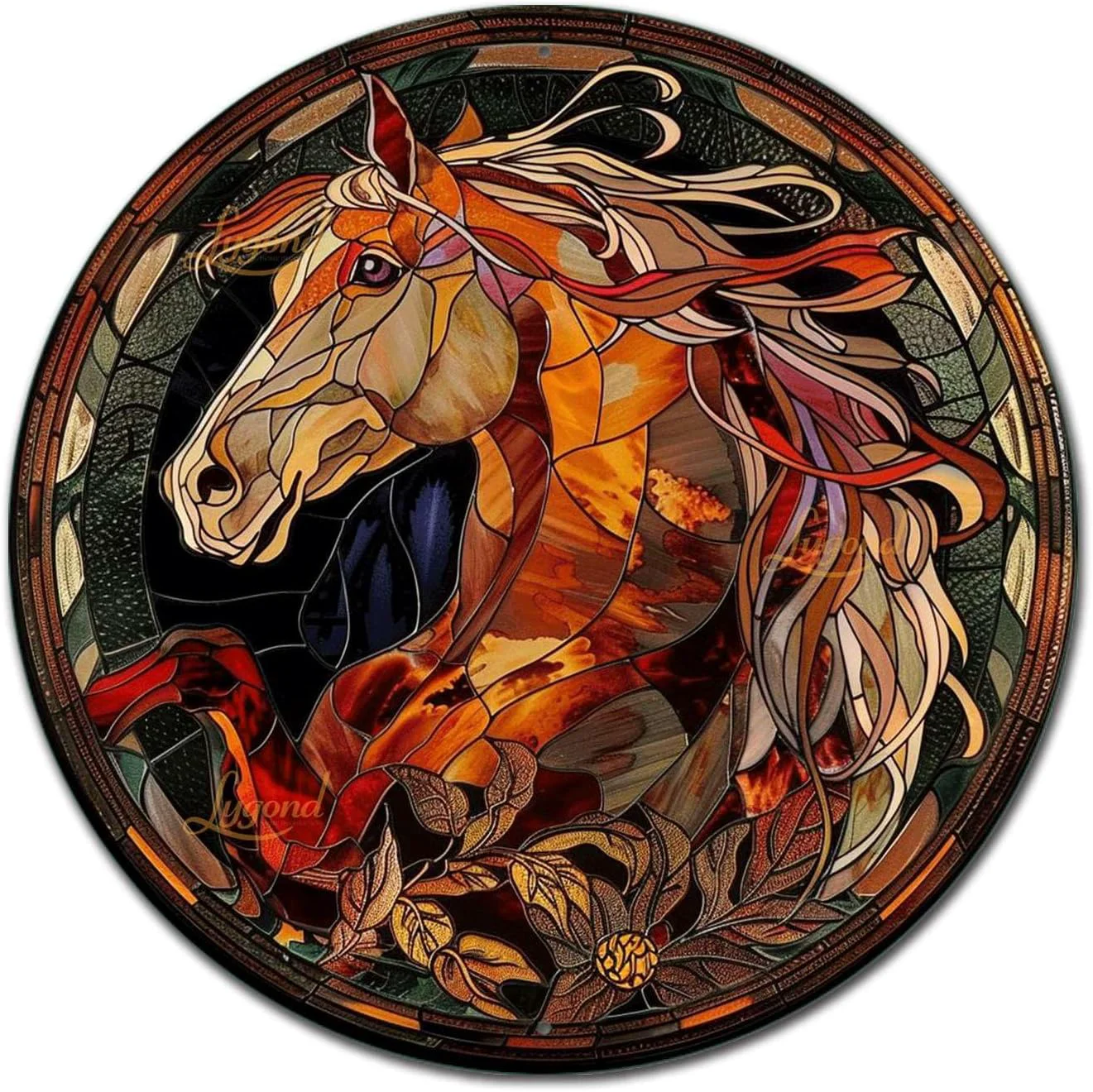 Superior Lygond Metal Sign Tin Sign Circular Stained Glass Horse Metal Signs Vintage for Restaurant 12×12 Inches Trusted