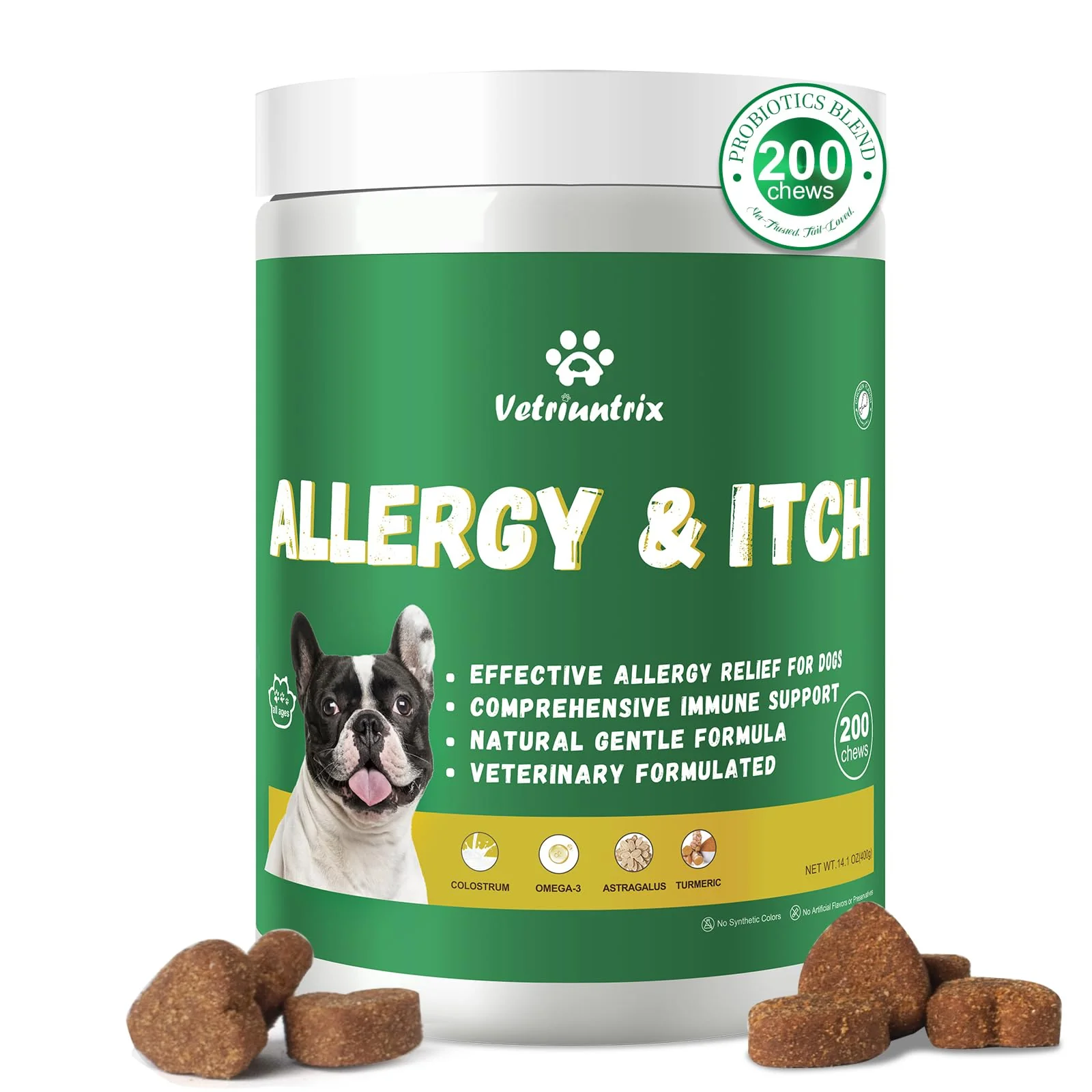 Smooth Vetriuntrix Dog Allergy Chews for Large Dogs – Probiotic Skin Immune Support 200 ct Flexible