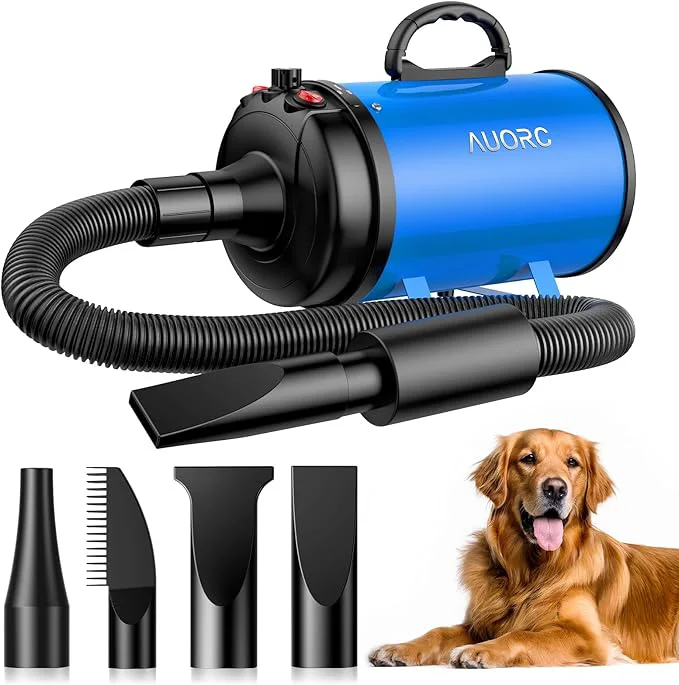 Original Design Dog Dryer 5.2HP 3800W High Velocity Dog Hair Dryer with 4 Nozzles Stepless Adjustable Speed Temperature Control Low Noise Professional Grooming Dryer Blue About ThisOverview Expertly Made