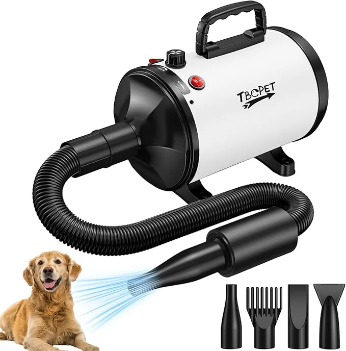 Long-Lasting Dog Dryer High Velocity Dog Hair Dryer with 4 Nozzles 5.2HP 3800W Professional Super Cyclone Stepless Adjustable Speed Temperature Dogs Grooming Blow Dryer with Heater for Pets Hair Dryer WhiteAbout ThisOverview Prestigious