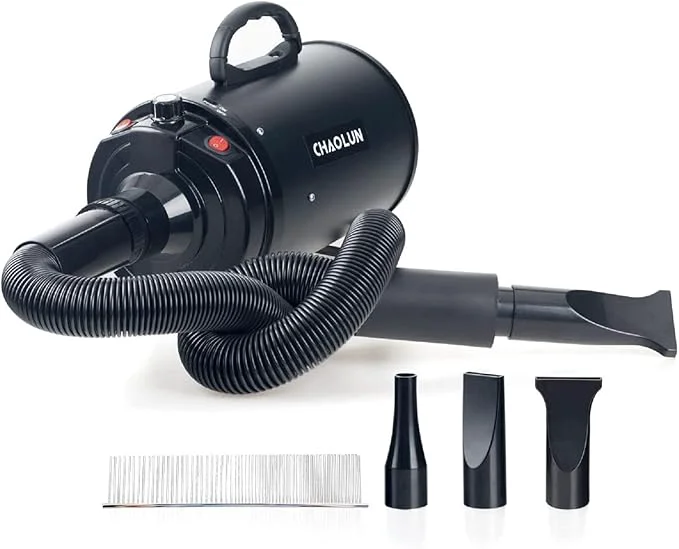 Recyclable Dog Dryer for Pet Grooming High Velocity Pet Hair Dryer with Heater Adjustable Speed 3 Nozzles and a Comb BlackAbout This Contemporary