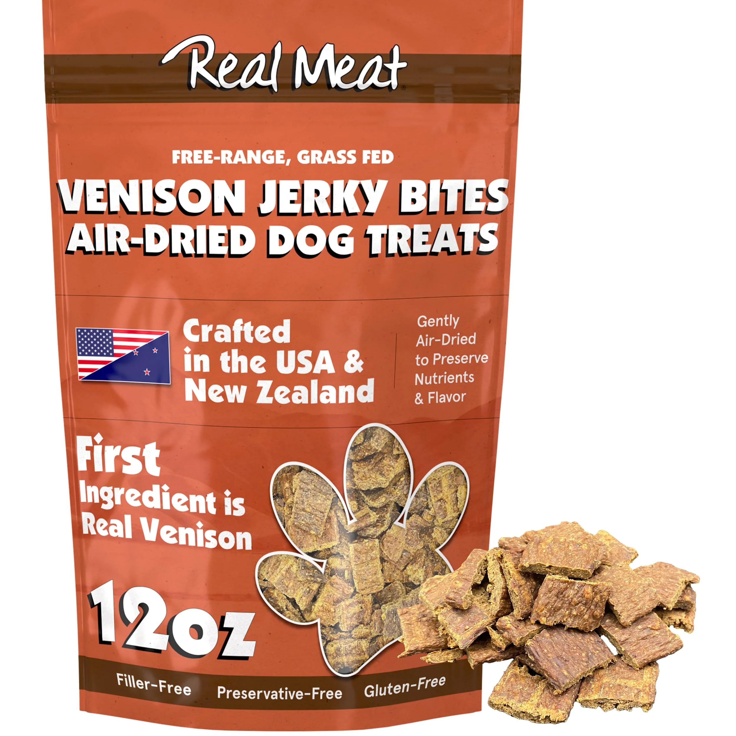 Easy-to-Use TRMC Meat Dog Treats – 12oz Venison Jerky for Dogs 95 Human-Grade -Range Grain- Enhanced