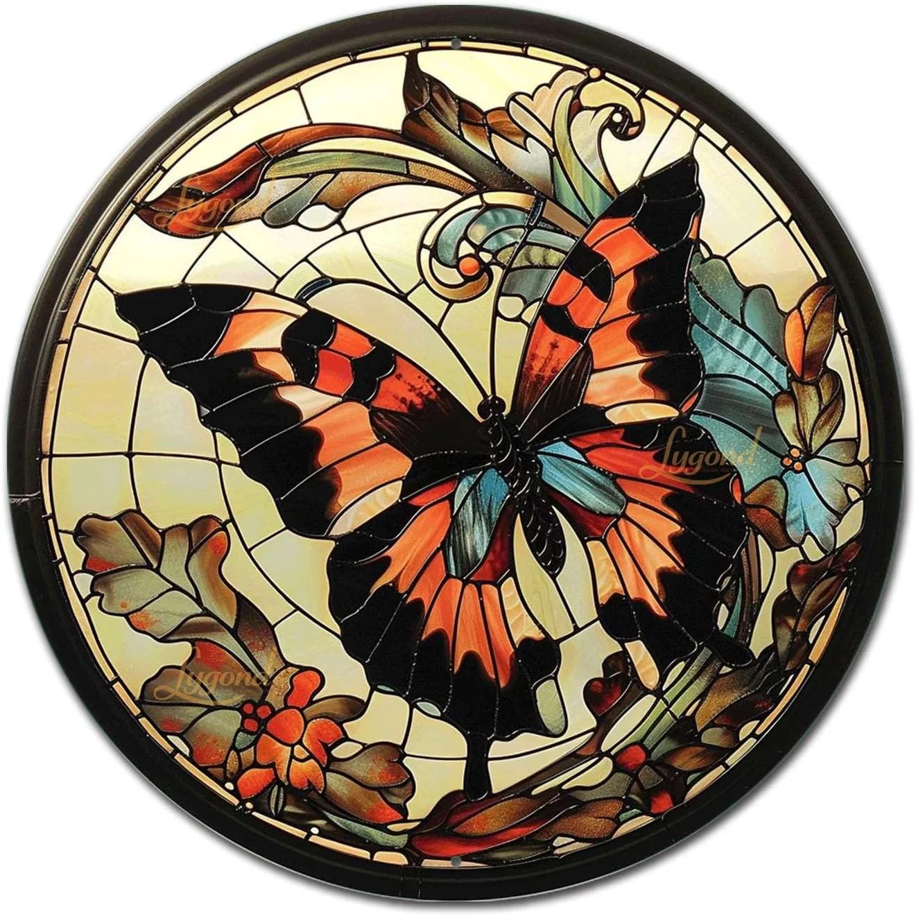 Outstanding Lygond Metal Sign Tin Sign Circular Stained Glass Butterfly Bar Signs for Home Decor for Yard 12×12 Inches Elite