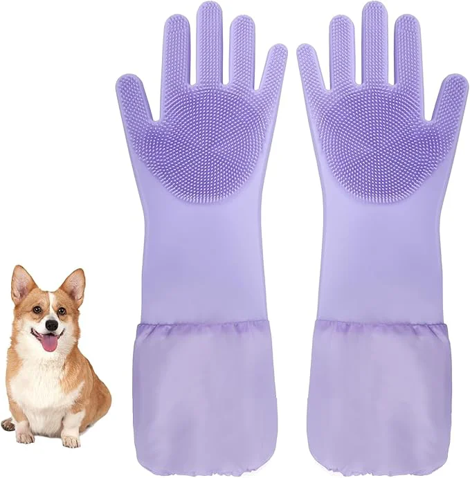 Premium Material Dog Washing Gloves Hair Remover for Cats and Dogs Dog Bath Gloves with Extended Length Comfortable Dog Bath Gloves for Gentle Bathing Efficient Multifunctional Silicone Pet Gloves PurpleAbout This Organic