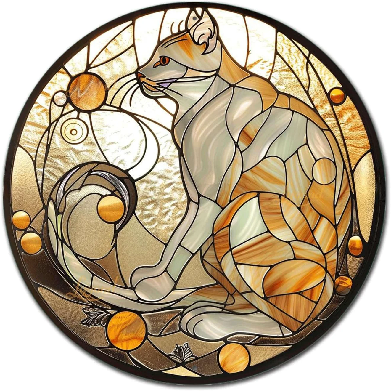 User-Friendly Lygond Metal Tin Sign – Circular Stained Glass Cat Garden Sign for Garage – 1212 Inches Prestigious